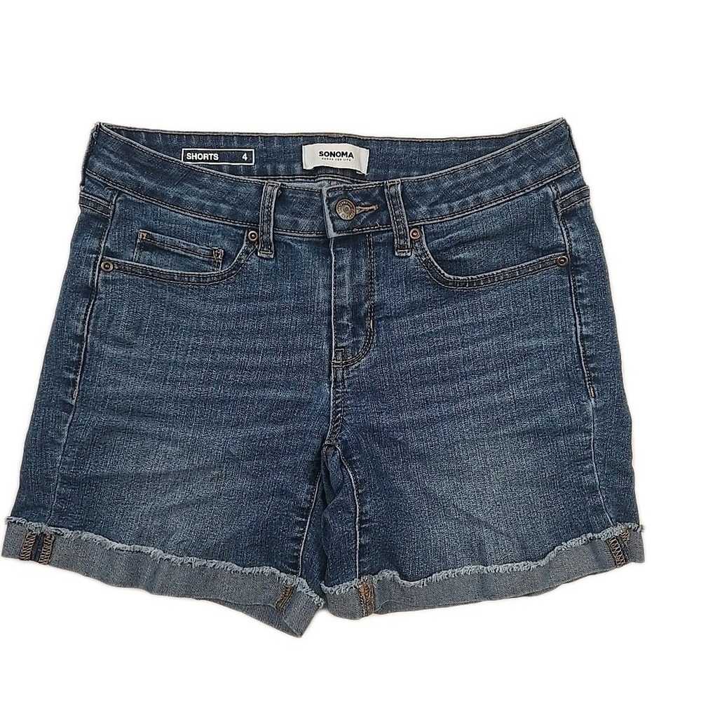 Sonoma Womens Shorts Size 4 Frayed Roll Hem Bermuda Shorts Blue Denim